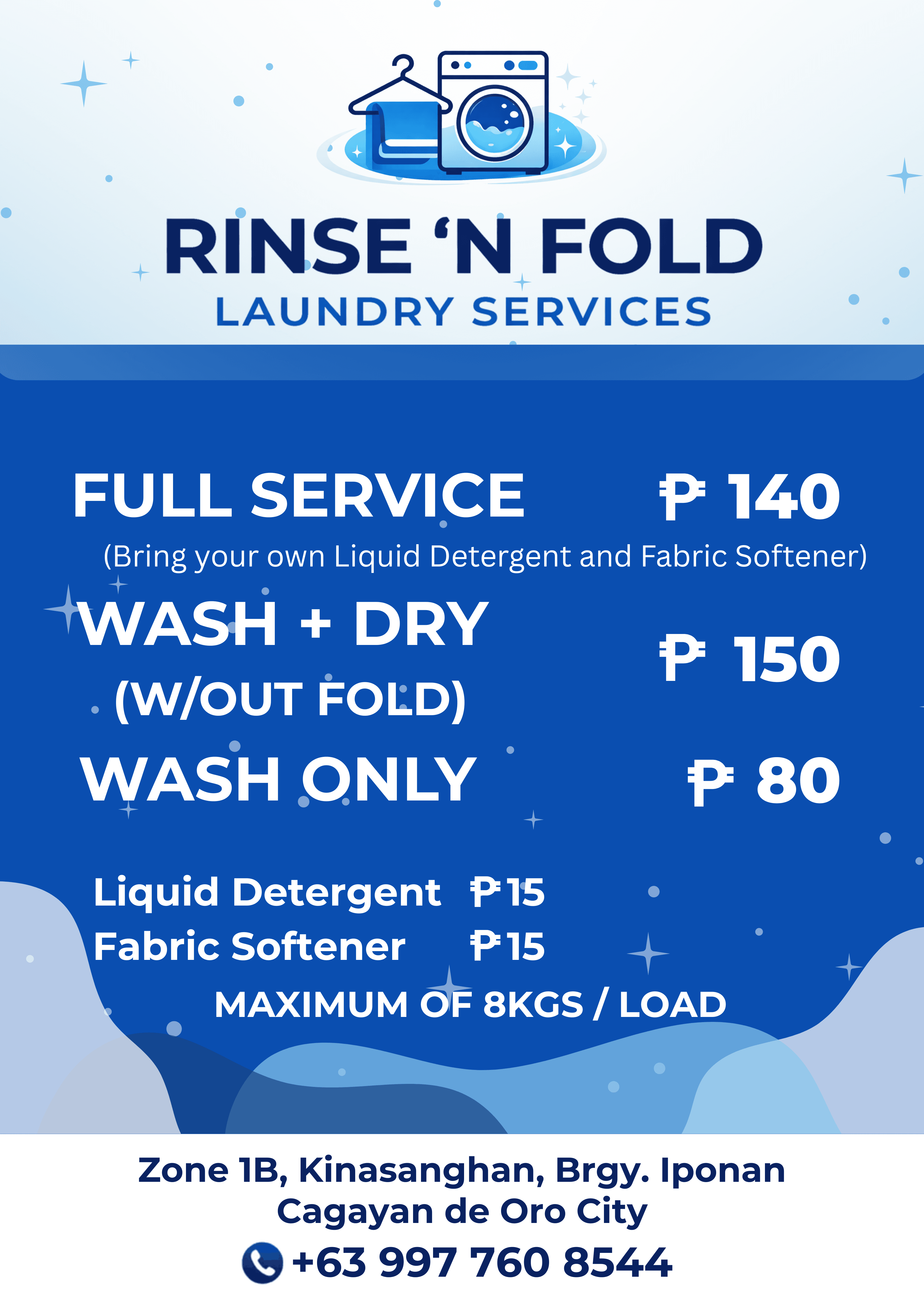 Rinse 'N Fold menu board
